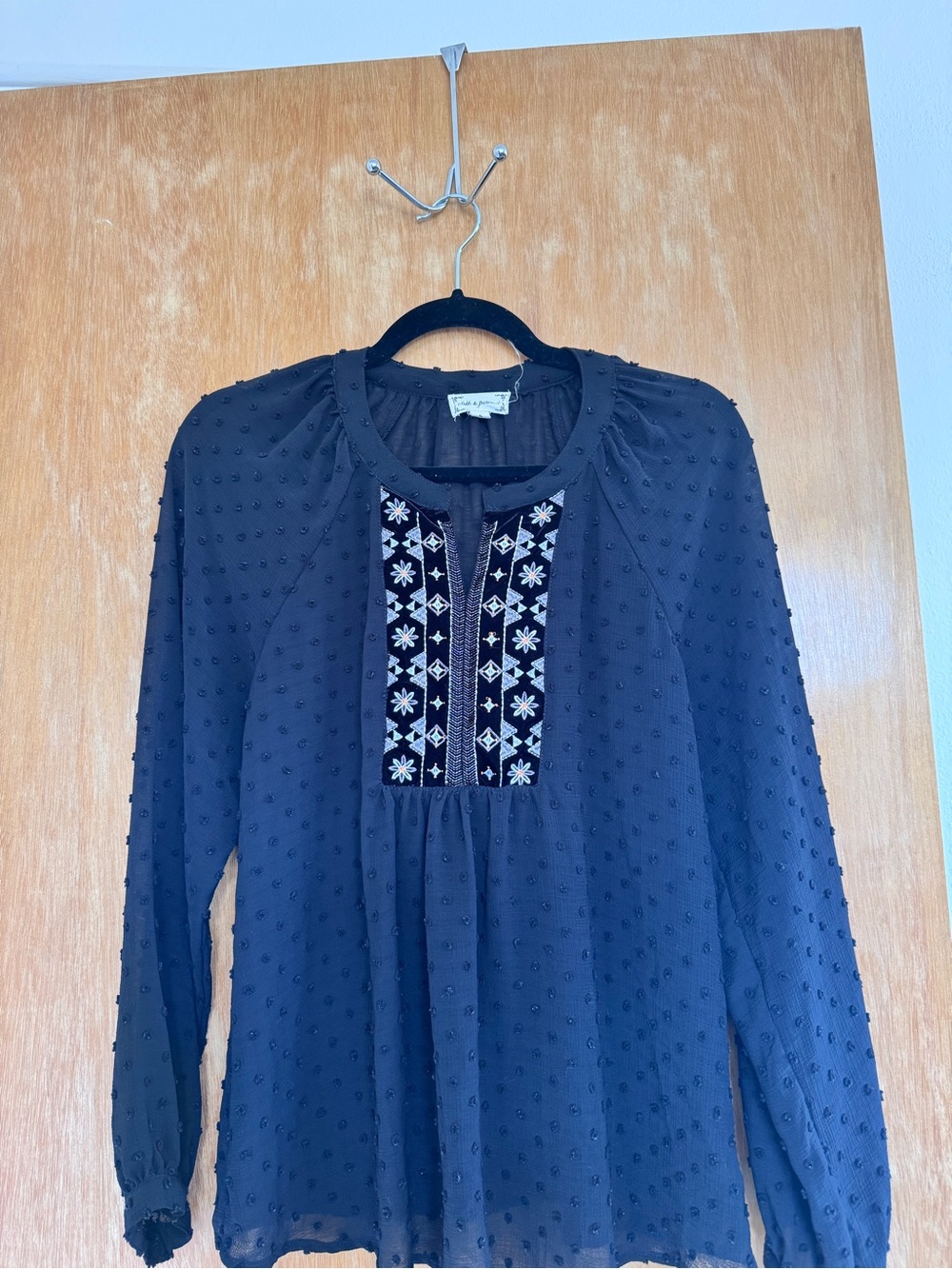 Women's Black Embroidered Peasant Tunic